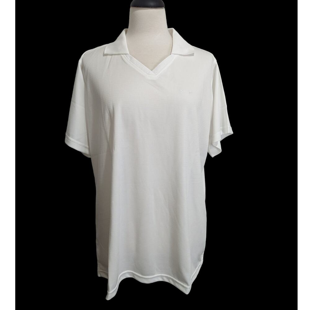New HPI Direct Womens Short Sleeve White V-neck Polo Shirt Size XL